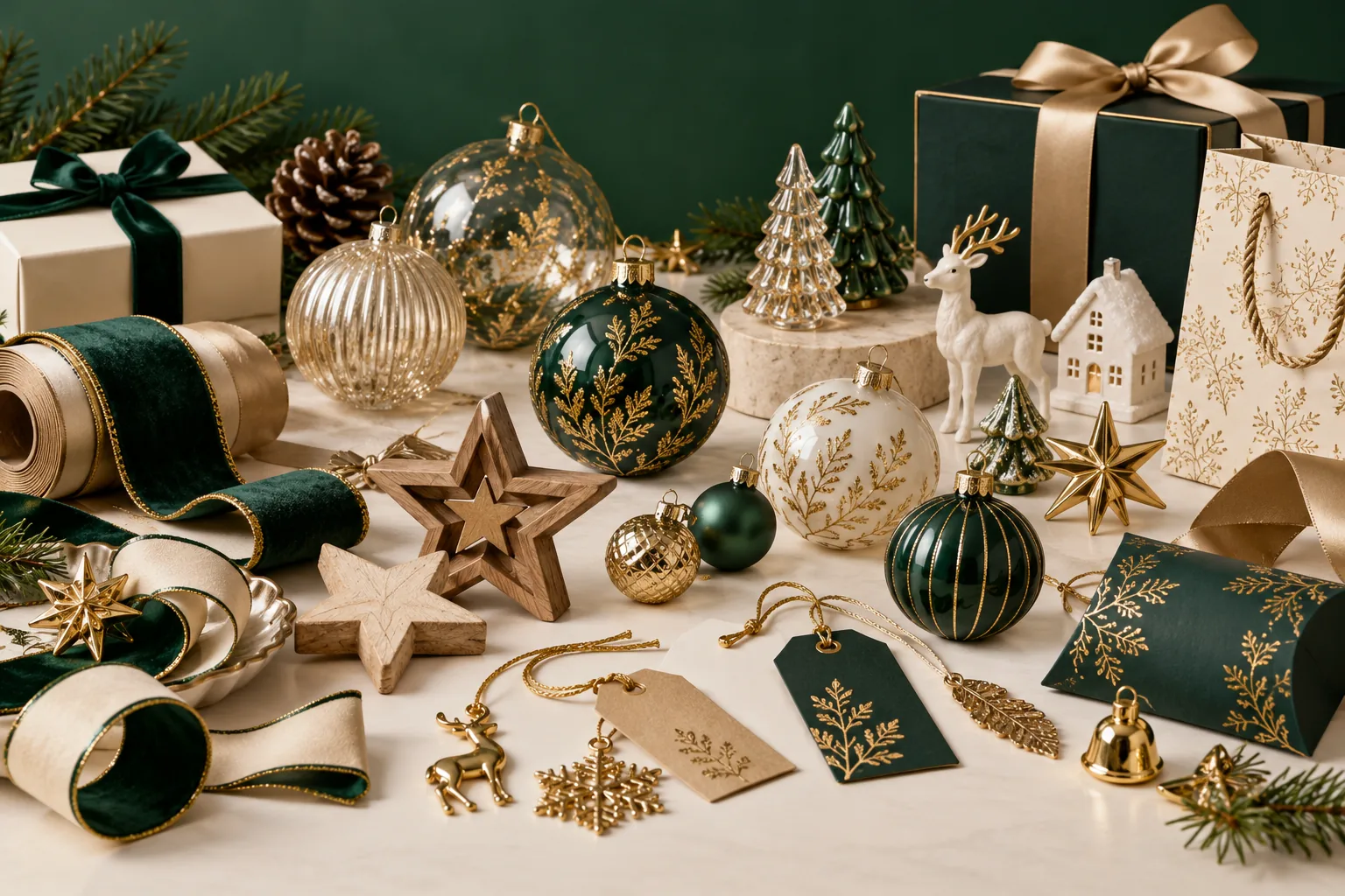 Strip holiday items, clusters and holiday item trays on a beauty sampling table